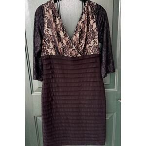 Adrianna Papell Black Lace Bandage Dress NWT 10 V Neck Cocktail Formal Stretch